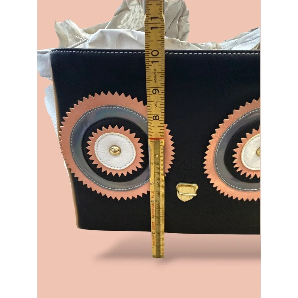 Rara Avis by Iris Apfel Owl Satchel Bag Black White Iridescent Novelty Handbag